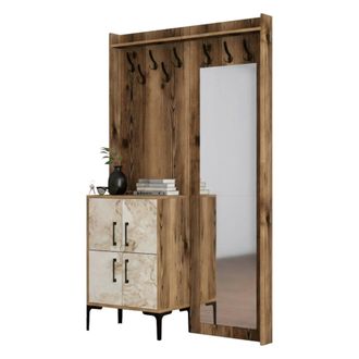 Dmora Muebles De Entrada Pollux, Entrada Para Perchas, Composici&oacute;n Para Atrio, Consola De Almacenamiento Multifunci&oacute;n, 120x35h200 Cm, Nogal Y Blanco, Con Em