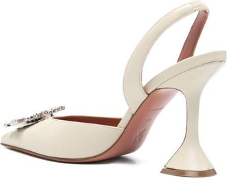Amina Muaddi Womens Slingback Pumps Begum Nappa 95 White Lambskin High Heel Shoes
