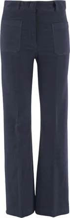 Ql2 Quelledue Flared Navy Stretch Cotton Velvet Pants With Pressed Center Crease