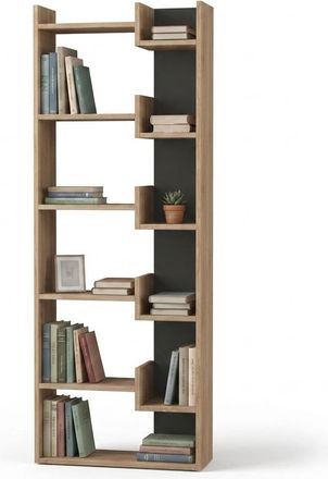 Decortie Libreria A 6 Ripiani Quercia E Antracite Scaffalatura Verticale 60.5x22x162.5 Cm