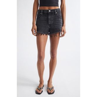 Alexander Wang Hotfix Logo Relaxed Fit Cutoff Denim Shorts in Grey Aged at Nordstrom, Size 24