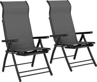 OEM Pack De 2 Sillas Plegables Reclinables De Jard&iacute;n Exterior Con Respaldo Alto Ajustable En 5 Posiciones Reposapi&eacute;s Gris