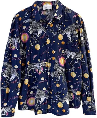Gucci Navy space animals cotton shirt Size 17.5