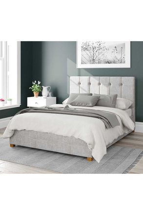 Aspire Home Accents Hepburn Upholstered Ottoman Storage Bed, Pure Pastel Cotton Fabric in Grey | Size: Super King