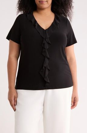 Anne Klein Cascade Ruffle Front Top in Anne Black at Nordstrom, Size 3 X