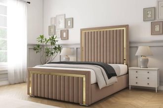 Comfort Beds Boston Gold Plush Bed Frame - 50 Upholstered Headboard in Taupe | Size: Single
