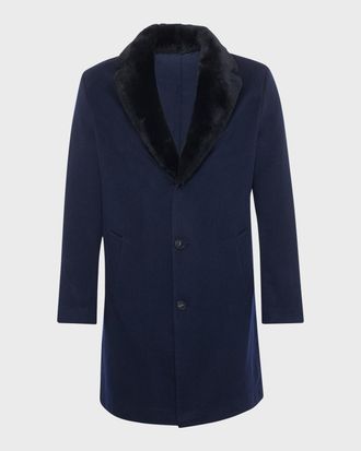 Gorski Mens Loro Piana Cashmere Short Coat with Detachable Lamb Shearling Collar