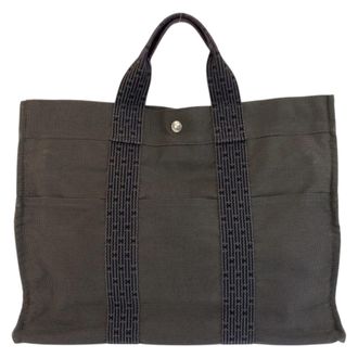 Herm&egrave;s Gray Polyamide Polyester Handbag Tote Bag (Pre-Owned)