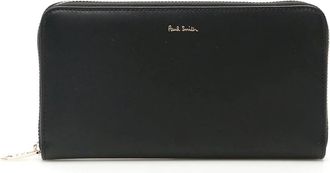 Paul Smith Zwarte portemonnee met ritssluiting en zwarte multistreep - Heren - Portefeuilles - Zwart - ONE Size - Leer - Accessoires