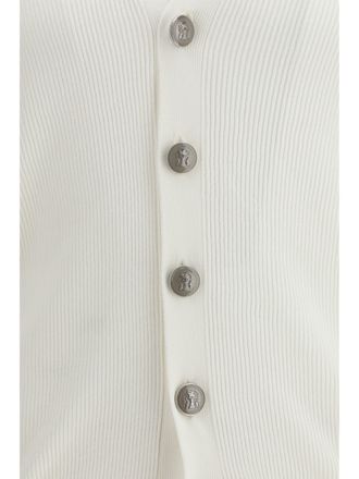 Brunello Cucinelli Mens Cardigan Ribbed Cotton Panama-Mist Panama/mist Sweater