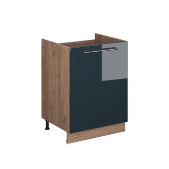 Vicco Mueble Bajo Para Fregadero Fame-line, Azul Oscuro Alto Brillo/roble Dorado, 60 Cm, Vicco