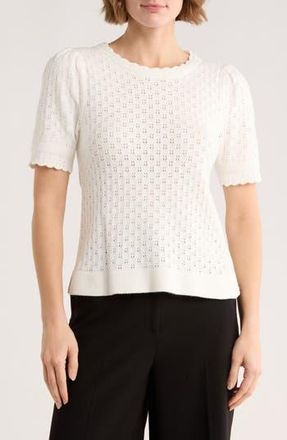Adrianna Papell Pointelle Stitch Short Sleeve Sweater in Ivory at Nordstrom Rack, Size X-Small