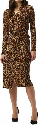 Joseph Ribkoff Animal Print Faux Wrap Dress In Black/brown