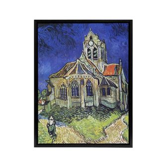 Artery8 The Church at Auvers Oil Painting Van Gogh Black Framed Canvas Art in Blue | Size: W24 x H32