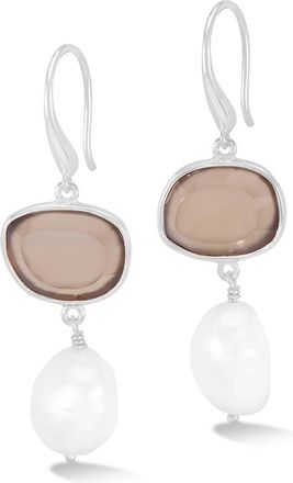 Dower & Hall Grey Agate Pebble & Pearl Drop Earrings