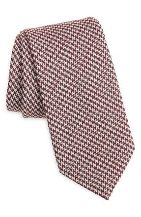 BOSS Houndstooth Wool Tie in Dark Red at Nordstrom