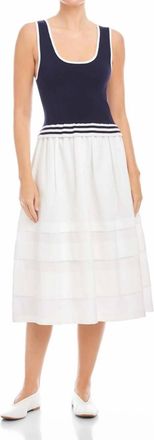Fifteen Twenty Contrast Midi Dress In Navy With White