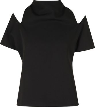 Federica Tosi Black Structured High-Neck Cady Cut-Off Sleeves Blouse