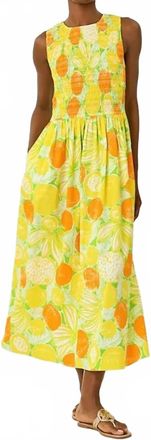 Lilly Pulitzer Daisey Smocked Midi Dress In Island Palm/oversized Zesty