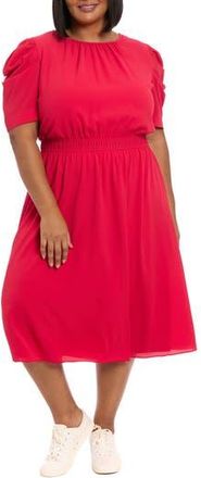 London Times Shirred Crewneck Midi Dress in Rose Red at Nordstrom Rack, Size 14W