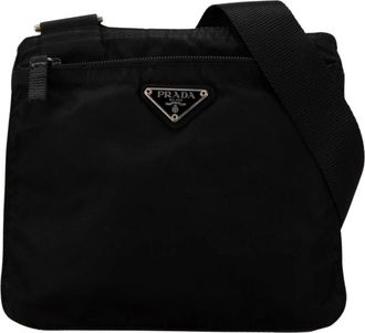 Prada Pre-owned Cross Body Bags, female, Black, Size: ONE SIZE Pre-owned Tessuto Zip Top Crossbody