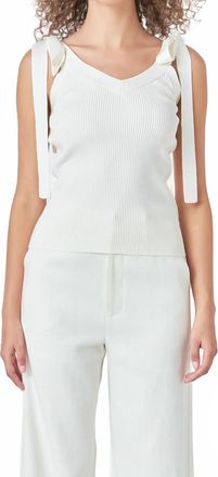 endless rose Knit V Neck Tank Top In White