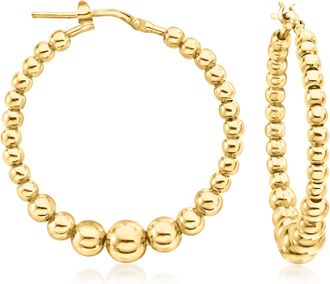 Ross-Simons Italian 3-6mm 18kt Gold Over Sterling Graduated Bead Hoop Earrings