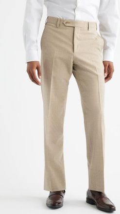 Zanella Devon Flat Front Plaid Wool Dress Pants in Khaki at Nordstrom, Size 32