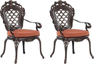 Beliani Conjunto De 2 Sillas De Comedor De Jard&iacute;n Marr&oacute;n De Aluminio Con Cojines De Asiento De Poli&eacute;ster Estilo Vintage Lizzano