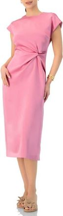 Ivonne Midi Off-Shoulder Straight Satin Dress with Side Knot in Pink at Nordstrom, Size 4