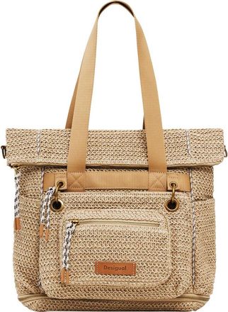 Desigual Large Raffia Backpack in Dark Beige at Nordstrom