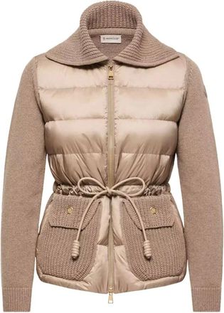 Moncler Truien & Vesten, Dames, Bruin, L, Wol, Gewatteerde Cardigan met Trekkoord Taille
