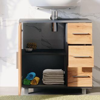 Vicco Mobiletto per lavabo Ilias, Antracite/quercia dorata, 60.2 x 60.8 cm con anta e 3 cassetti Vicco