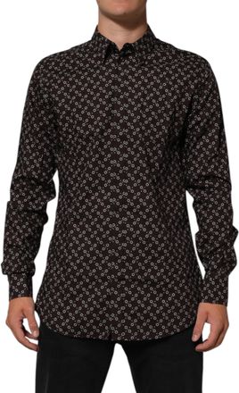 Dolce & Gabbana BrownFloral Collared GOLD Formal Dress Mens Shirt