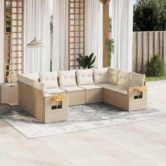 vidaXL Set De Sof&aacute;s De Jard&iacute;n 9 Pzas Con Cojines Rat&aacute;n Sint&eacute;tico Beige Vidaxl