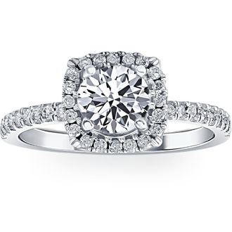 Pompeii3 1 3/4 Ct TW Lab Grown Diamond Cushion Halo Engagement Ring in 14k White Gold