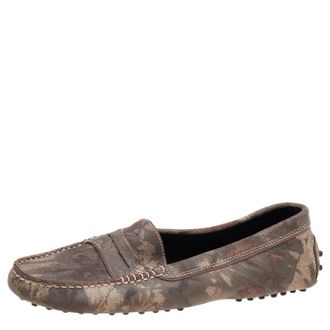 Tod's Tods Brown Printed Suede Slip On Loafers