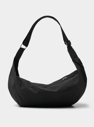 Simons Womens XL crinkled fabric half-moon bag