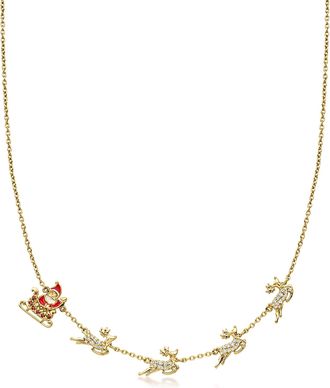 Ross-Simons White Topaz Christmas Charm Necklace With Garnets in 18kt Gold Over Sterling