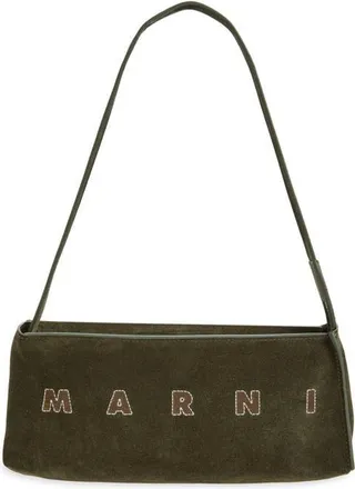 Marni Museo Pochette Suede Hobo Bag in Olive at Nordstrom