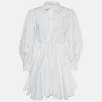 Maje White Cotton Lace Inset Rebello Shirt Dress