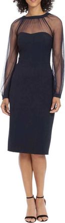 Maggy London Illusion Mesh Neckline Sheath Dress In Navy