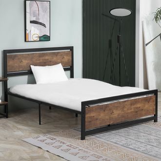 HOMCOM Double Bed Frame with Headboard & Footboard - Strong Slat Support Twin Size Metal Bed w/ Underbed Storage Space - No Box Spring Needed - 144x195x103cm