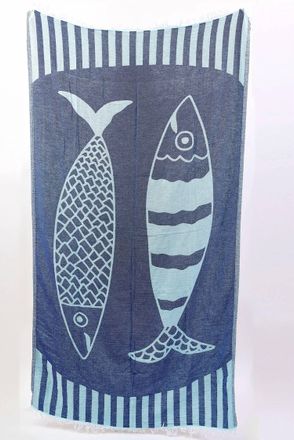 Hat Attack Turkish Towel In Double Fish Navy/teal