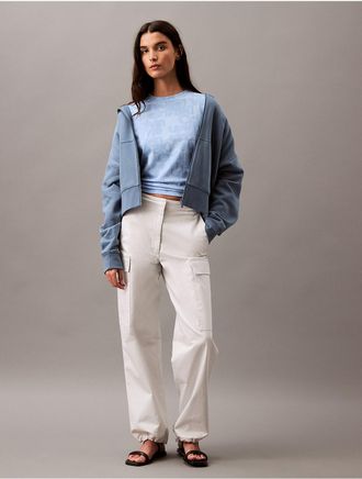 Calvin Klein Womens Allover Logo Print Boxy Crewneck T-Shirt - Blue - XS