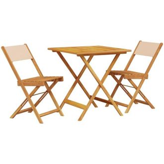 vidaXL Juego De Bistro De 3 Piezas Tela Y Madera Maciza Bej Vidaxl