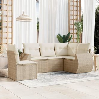 vidaXL Vidaxl - Juego De Sof&aacute;s Jard&iacute;n Con Cojines 5 Pzas Rat&aacute;n Sint&eacute;tico Beige
