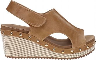 Corkys Footwear WomenS For Keeps Studded Wedge Slingback Sandals In Caramel Combo