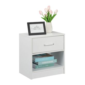 Relaxdays Set De 2 Mesitas De Noche, Con Caj&oacute;n, Compartimento Abierto, 41,5x39x31cm, Mesa Cama Dormitorio, Mesita Auxiliar, Blanca