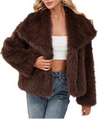 Generic Faux Fur Coat for Women Uk - Winter Warm Plush Jacket, Solid Color Long Sleeve Top, Open Front Lapel Cardigan, Ladies Elegant Outwear Overcoats, Windp